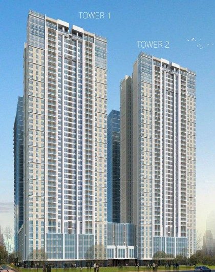 Avida Parklinks — architectural rendering of the two residential towers.